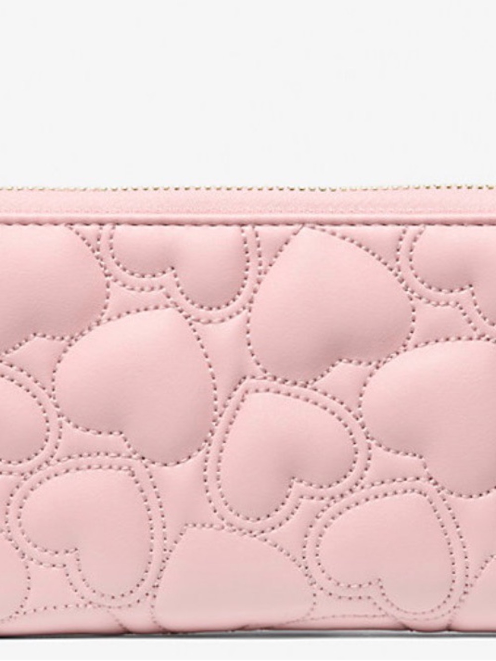 Michael Kors Blush Pink Quilted Heart Zip Wallet with Gold Logo - Picture 3 of 3